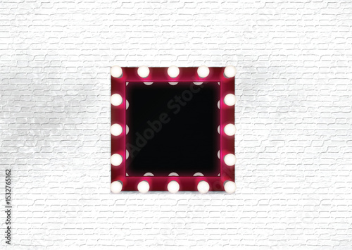 blank glass frame with light on brick wall
