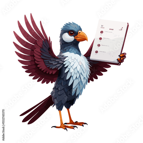 Cartoon bird holding a menu for a fun restaurant concept design
