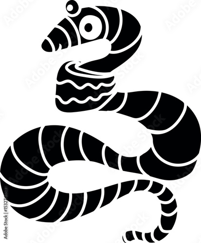Black silhouette of cartoon earthworm isolated on white background