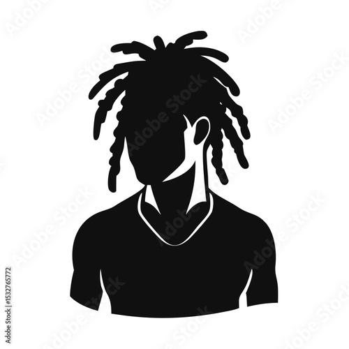 Young man with dreadlocks in profile, urban-style black silhouette in flat vector, self-expression and youth culture — concept: music visuals, streetwear, diversity campaigns.