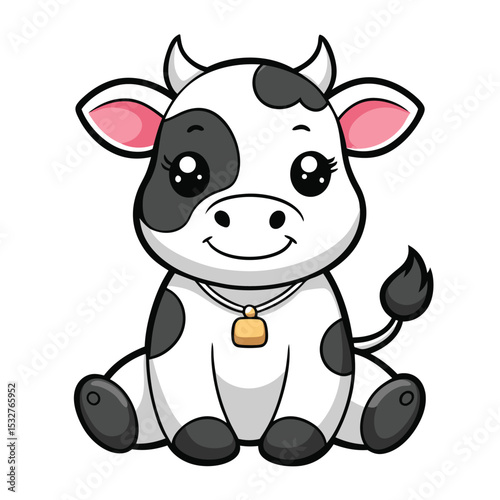 Adorable cartoon cow sitting cute farm animal illustration