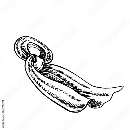 A fashionable scarf is an accessory for the neck. Beauty and fashion. A black and white vector illustration made by hand. A design element. Eye-catching on a white background. For packages, labels.
