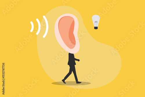 Businessman listen to information to understand idea. concept of Active listening, communication skill to process information for job effectiveness, aware on discussion or conversation