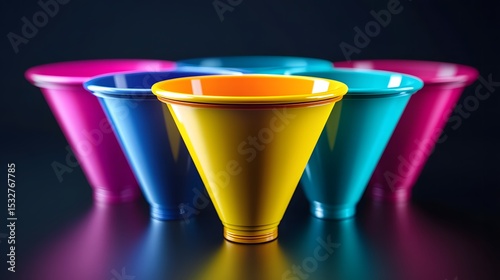 Three playful colorful plastic cups stacked together to create an eye-catching display ideal for marketing campaigns