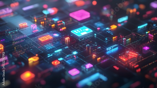 Futuristic cityscape illuminated with colorful lights representing a dynamic digital marketing strategy landscape