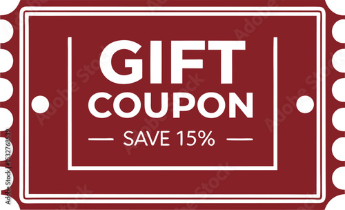 Elegant Gift Coupon Template with 15 Percent Savings: A Maroon and White Design for Promotions and Special Offers, Perfect for Retail, E-commerce, and Festive Campaigns