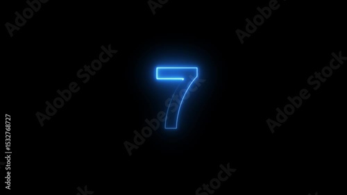 neon text 7 number countdown icon background 4k animation .Neon number 7 with alpha channel, neon numbers, Bright neon glowing number 7, Energy Neon cyan Number 7 Animation Number 7 neon text concept