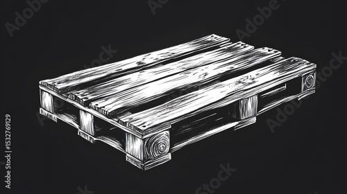 Elegant Hand Sketch of Wooden Pallet Skid Board with Scratch Board Inspiration for Striking T-Shirt Graphics Design