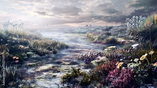 Highly Detailed Coastal Tidal Pool Ecosystem with Delicate Marine Life and Unified Creative Visions Evoking Teamwork