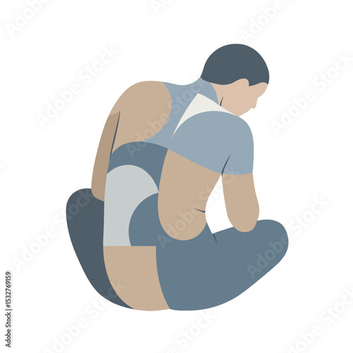 Person sitting with head resting on knee in meditative posture for calm design