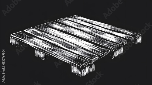Intricate Hand-Drawn Pallet Skid Board Concept for Modern T-Shirt Print with Scratch Board Texture