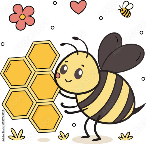 Vector Illustration of Bee with Honeycomb 