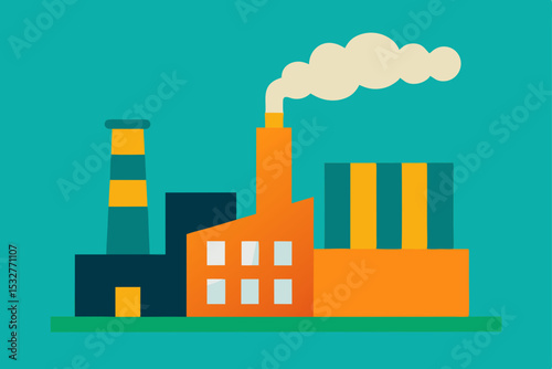 Industrial factory buildings with smoke rising, an urban town cityscape vector illustration