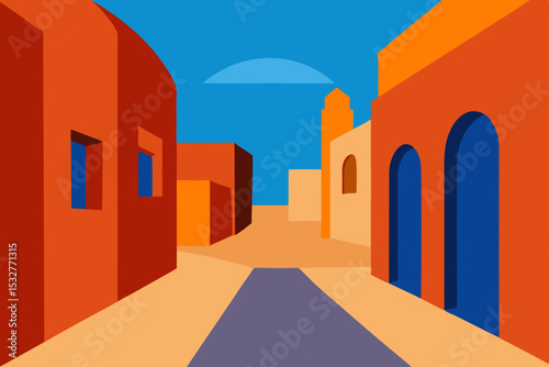 Travel through a white Mediterranean village street at morning, showcasing traditional Greek architecture