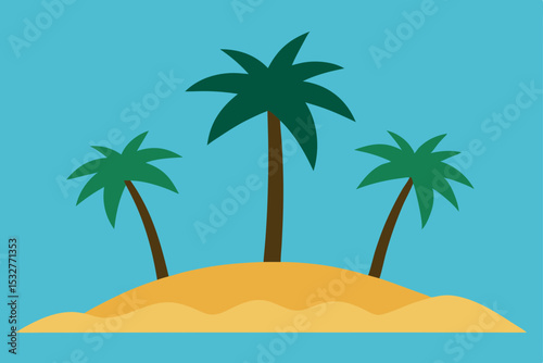 Tropical summer island paradise: palm trees on a sandy beach by the ocean