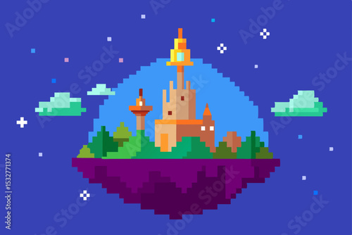 Pixel Art Floating Island Castle A Dreamlike 8-bit Fantasy Scene