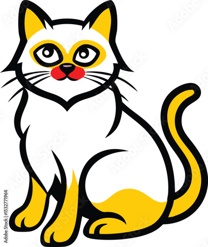 Stylized Cartoon Cat Illustration with Bold Outlines and Bright Colors: A Playful Feline Friend Depicted in a Minimalist, Yet Captivating Manner for Children and Adults Who Adore Cartoon Art