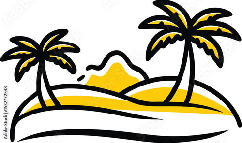 Tropical Paradise Escape: A Vibrant Island Scene with Palm Trees, Golden Sun, and Sandy Beaches, Evoking Relaxation, Adventure, and the Allure of Exotic Travel Destinations for Beach Getaways