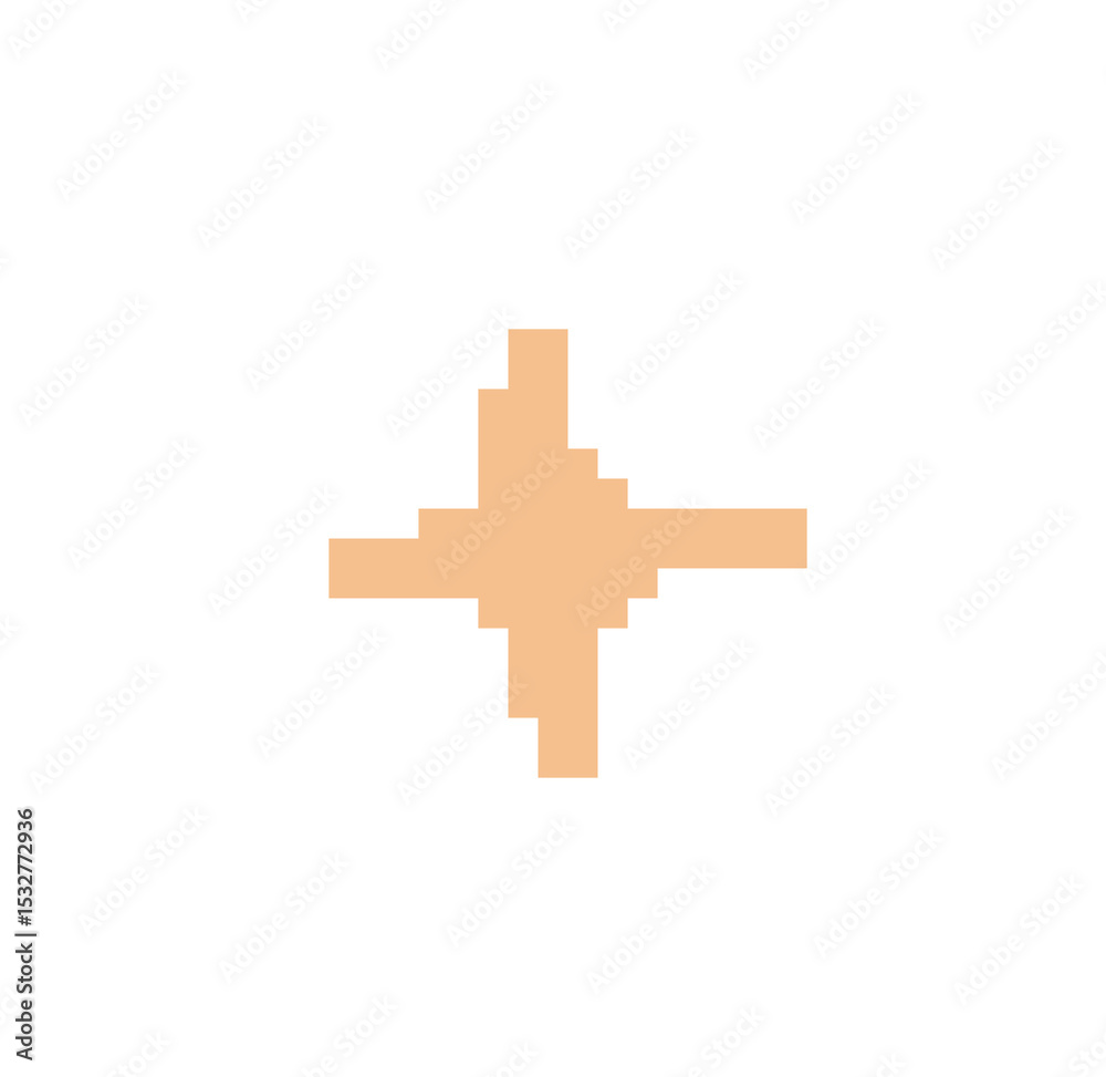 Fototapeta premium Blocky pixel-art cross floating on transparent background, showing stepped edges, peach-orange tone
