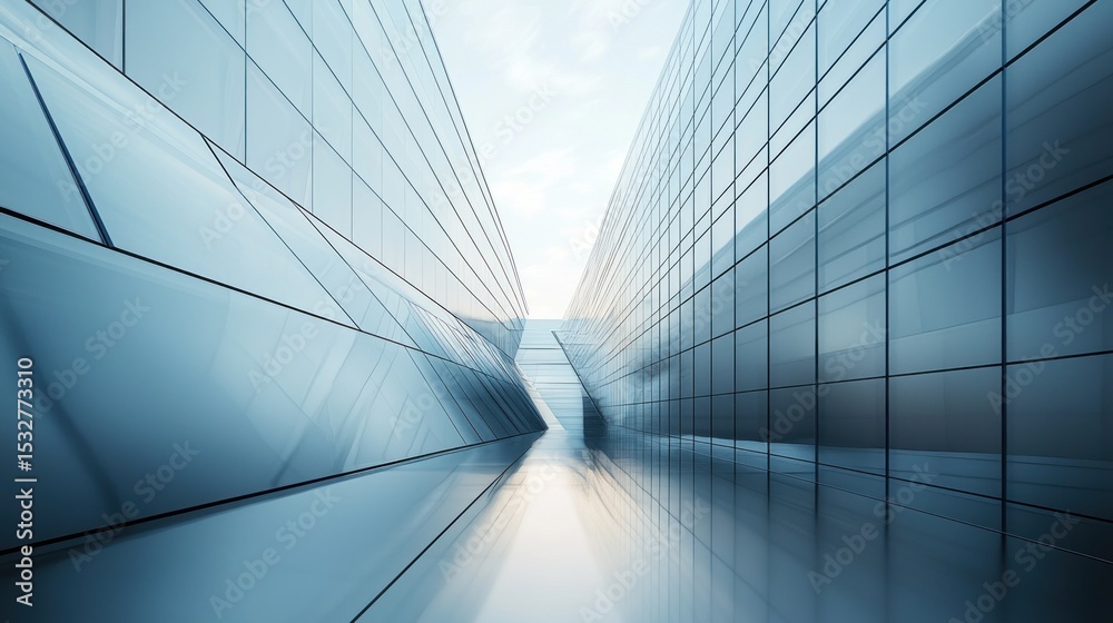 Obraz premium Abstract Architectural Glass Corridor: A Modern Metropolis Perspective