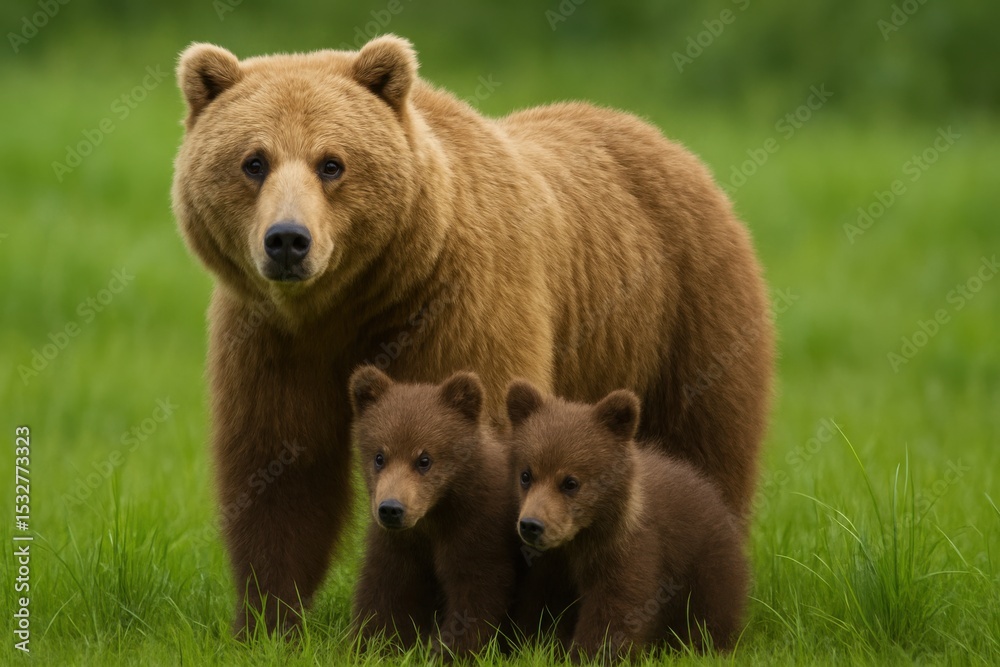Fototapeta premium A Mother Bear and Her Adorable Baby Cubs