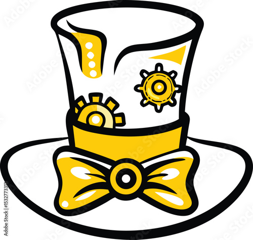 A Whimsical Steampunk Top Hat with Gears and Bowtie, Evoking Creativity and Victorian Flair, Perfect for Costumes and Fantasy Enthusiasts, A Fusion of Vintage and Futuristic Aesthetics