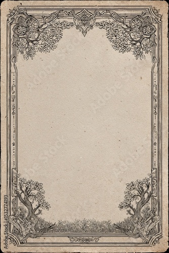 Blank vintage fantasy frame with floral and tree border