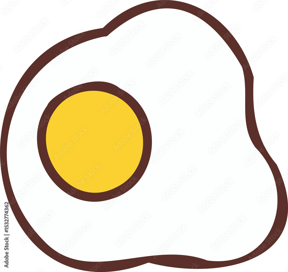 Fotobehang Eieren Stylized fried egg floating on transparent background, showcasing cartoon-like flat design #1532774362
