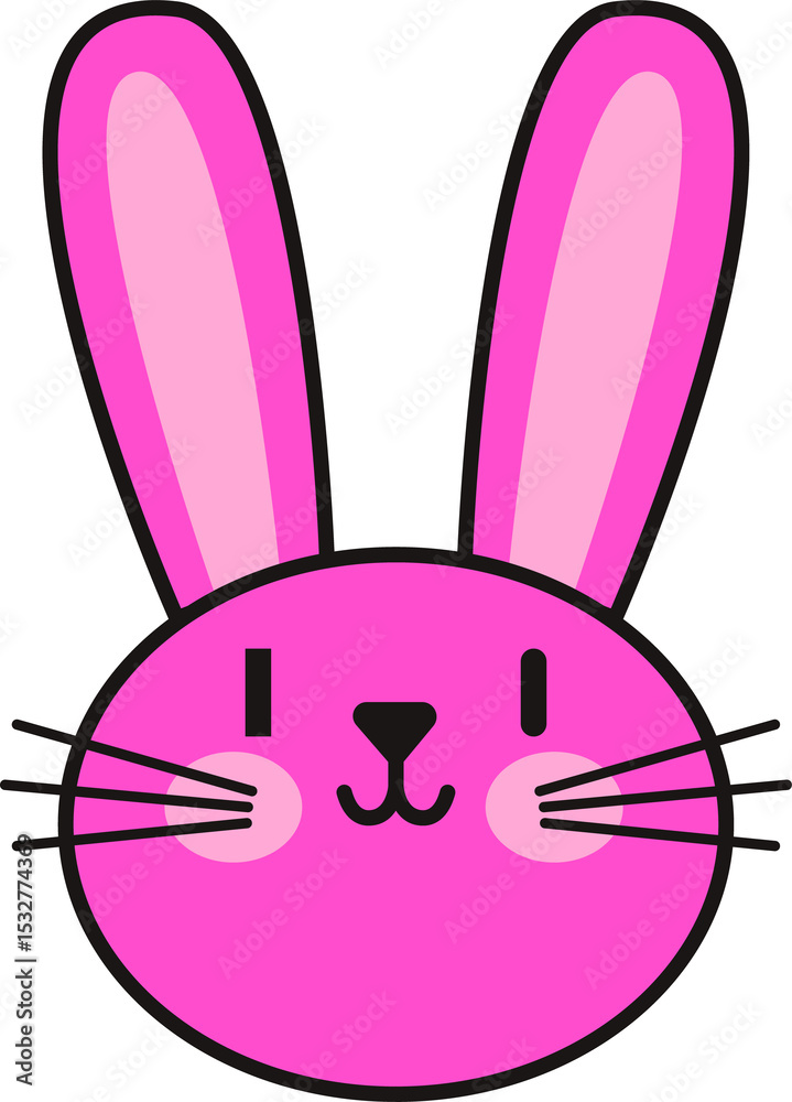 Obraz premium Stylized pink rabbit head is floating on transparent background, featuring bold ears and whiskers