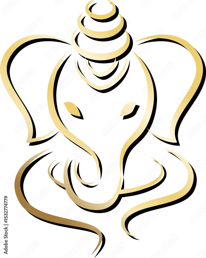 Obraz premium Abstract gold line art elephant head is showing smooth curves in vector art, transparent background