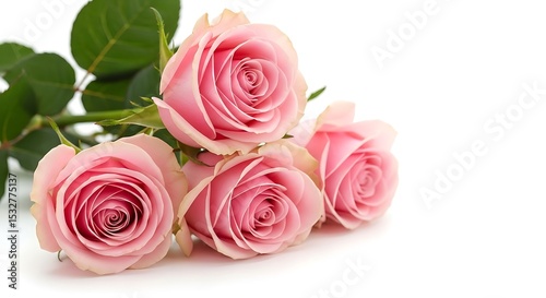 Beautiful Fresh Pink Roses Bouquet on White Background, Macro Close-Up of Romantic Flowers, Perfect for Valentine's Day, Weddings, Anniversaries, Love and Celebration Concepts