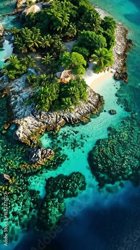 Exploring a hidden tropical island with clear waters and lush greenery