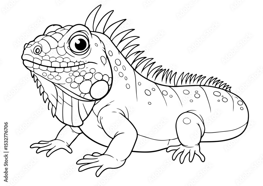 Fototapeta premium iguana cartoon outline line art coloring page for adult children's kids, vector illustration, white background