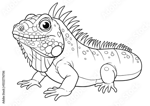 iguana cartoon outline line art coloring page for adult children's kids, vector illustration, white background
