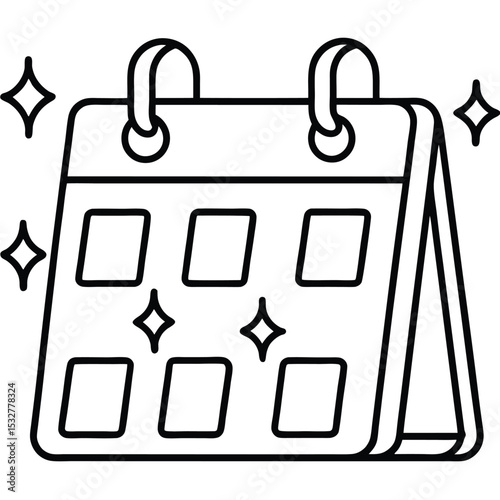 Whimsical Calendar Icon: A Symbol of Organization, Scheduling, and Important Dates, Surrounded by Playful Star Accents for Added Flair and Charm, Ready for Creative Designs