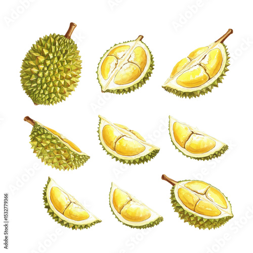 hand painted watercolor set of durians illustration