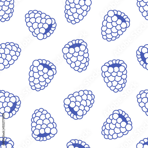 Seamless pattern with cute outline raspberries. Doodle print for banner, wallpaper, textile, wrapping paper, background, cards. Vector illustration in flat style