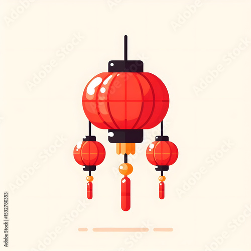 flat design of lanterns for Chinese New Year, minimal style, white
