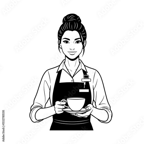 Barista serving coffee with a smile, friendly customer service, café atmosphere