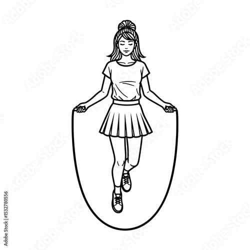 Young girl skipping rope, active and playful exercise, healthy lifestyle