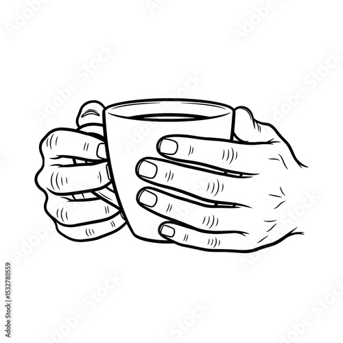 Hands holding a warm cup, enjoying a comforting drink, cozy atmosphere