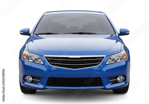 Front view of a blue sedan car isolated on white background