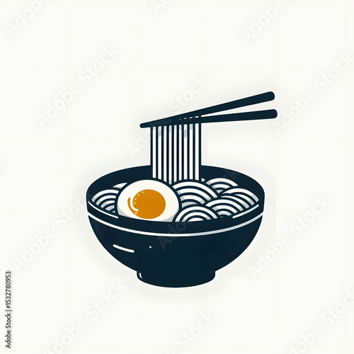 minimalist illustration of a bowl of ramen with chopsticks, isolated on white background