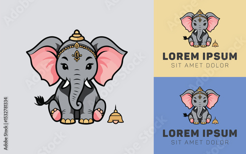 Sacred Elephant with Decorative Indian Ornaments and Carved Pendant