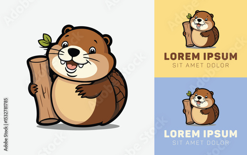 Cute Otter Happily Holding a Floating Wood Log