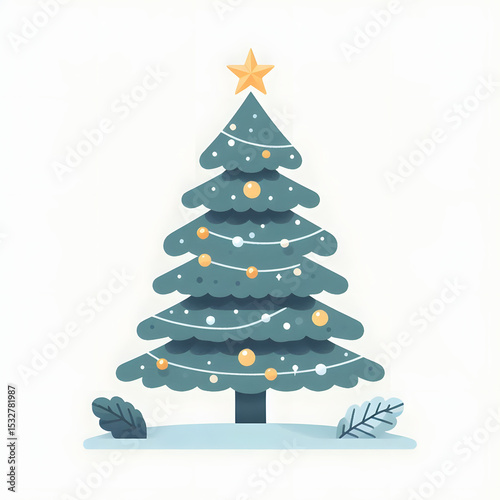 White background Christmas tree with snow, holiday celebration design