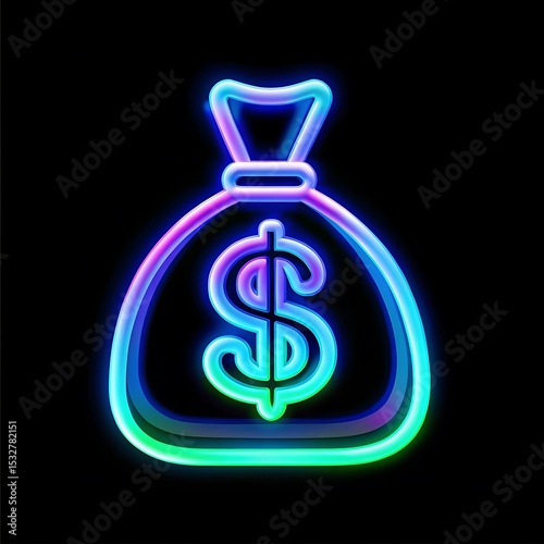 3D Neon Gradient Glass Dollar Icon – Futuristic Dispersion Money Symbol for Finance and Tech Design