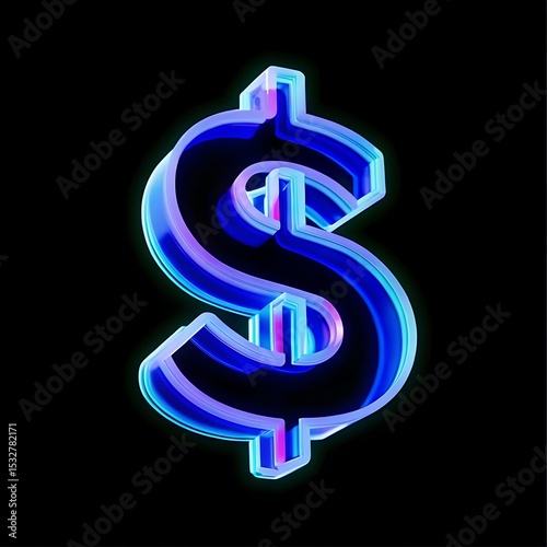 3D Neon Gradient Glass Dollar Icon – Futuristic Dispersion Money Symbol for Finance and Tech Design