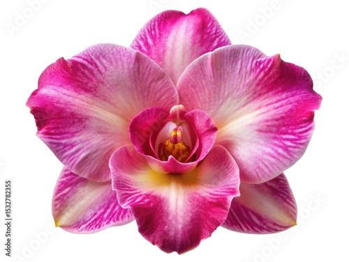 Close up beautiful pink and white orchid flower isolated on white background