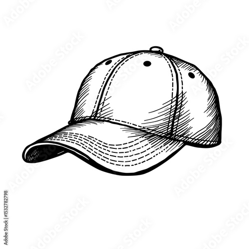 Hand-drawn baseball cap with curved brim for sportswear layouts - headwear icons - casualwear dashboards